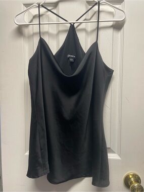Express Black Satin Cowl Neck Camisole with Thin Straps